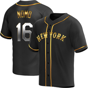 Men's Hideo Nomo New York Mets Replica Black Golden Alternate Jersey