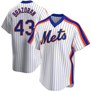 Men's Huascar Brazoban New York Mets Replica White Home Cooperstown Collection Jersey