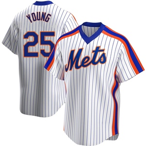 Men's Jared Young New York Mets Replica White Home Cooperstown Collection Jersey